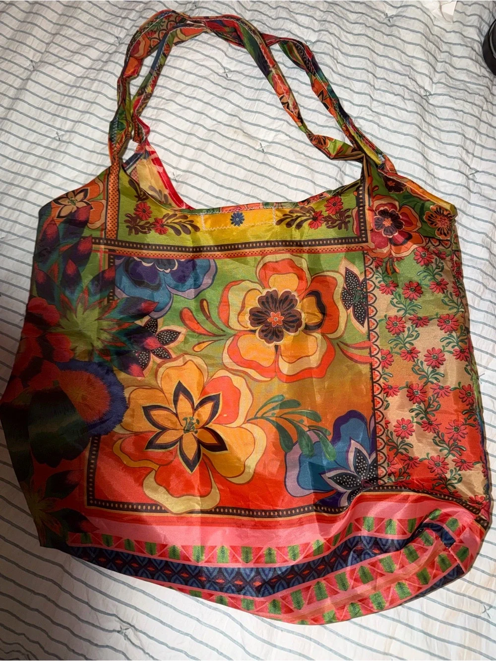 Johnny Was Red Multicolor Floral Shoulder Tote
